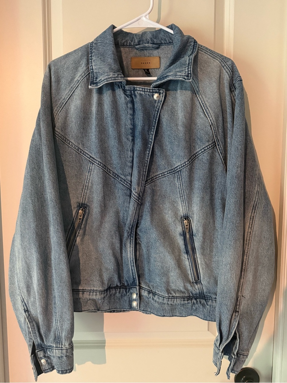 Blank NYC Light Blue Washed Denim Moto Jacket